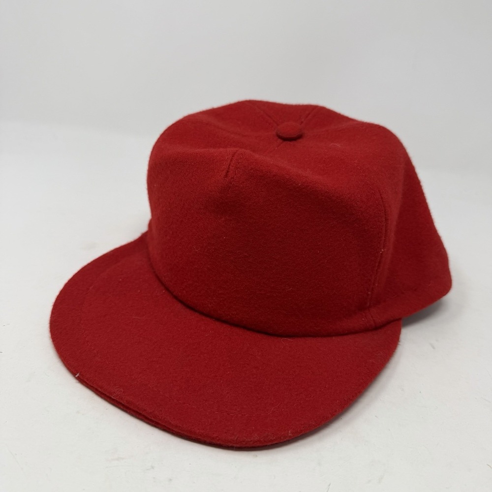 Vintage LL Bean Wool Hat Mens Medium Red Outdoor Baseball Cap 5 Panel Made Italy